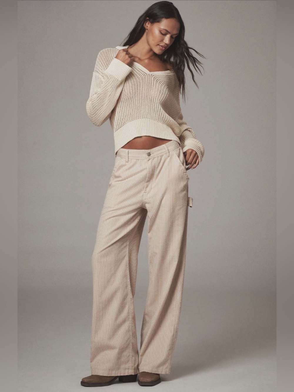 NEW DENIMIST teri wide leg carpenter pant in khaki railroad $365 - Picture 4 of 8